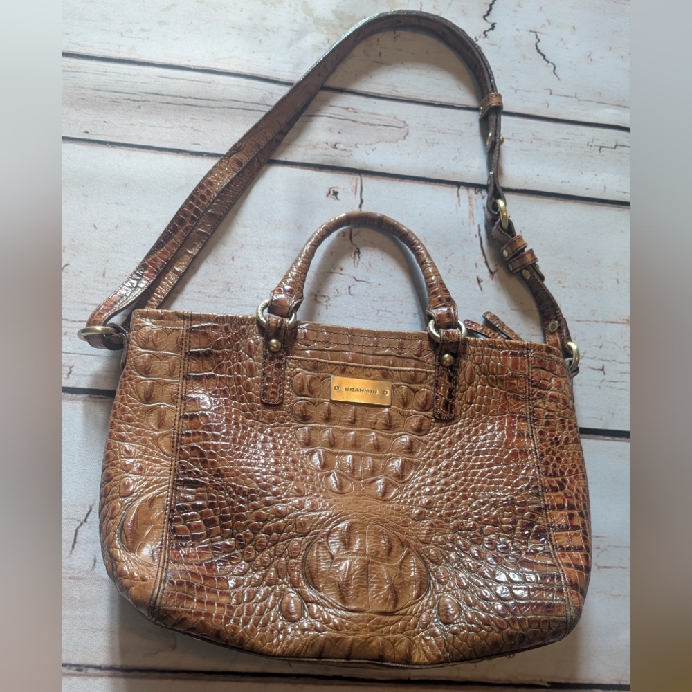 Brahmin Brown Crocodile Embossed Shoulder Bag